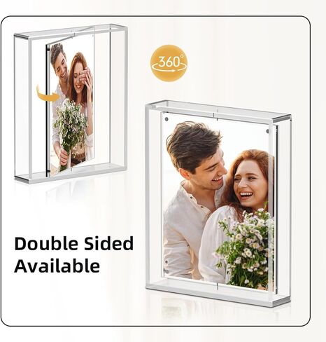 إطار صورة أكريليك مقاس 4 × 6، إطارات صور مغناطيسية دوارة شفافة لديكور المنزل والمكتب وعرض هدايا عيد ميلاد الزفاف، إطار صور مزدوج الجوانب، قطعة واحدة in Kuwait