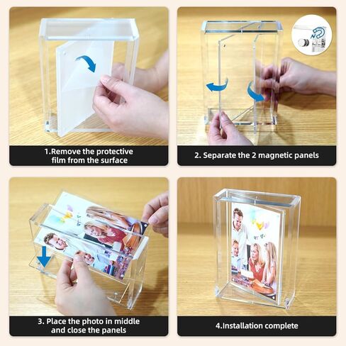 إطار صورة أكريليك مقاس 4 × 6، إطارات صور مغناطيسية دوارة شفافة لديكور المنزل والمكتب وعرض هدايا عيد ميلاد الزفاف، إطار صور مزدوج الجوانب، قطعة واحدة in Kuwait