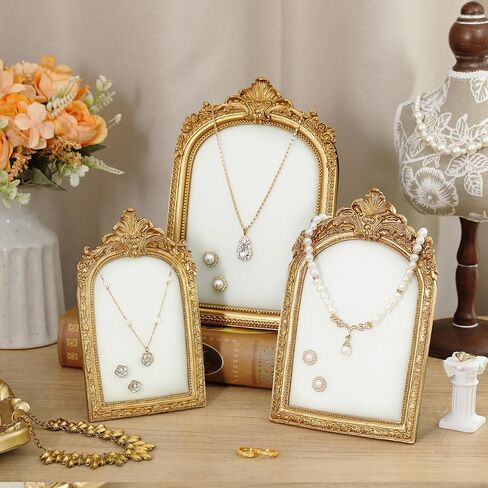 3 Pcs Gold Jewelry Display Stands Vintage Jewelry Holder Baroque Necklace Organizer Earring Tray Frame Resin Photography Props with Velvet Backing Gifts for Women in Saudi Arabia