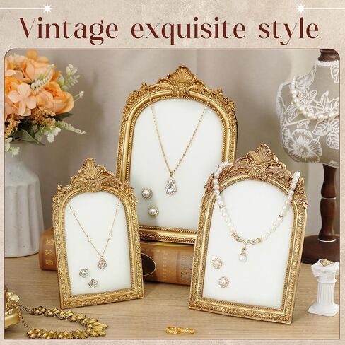 3 Pcs Gold Jewelry Display Stands Vintage Jewelry Holder Baroque Necklace Organizer Earring Tray Frame Resin Photography Props with Velvet Backing Gifts for Women in Saudi Arabia
