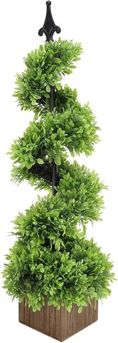 2.8FT Artificial Boxwood Spiral Topiary Tree Faux Plant Outdoor, All-Year Green Fake Plant for Outdoor Indoor Porch Garden Decoration in Saudi Arabia