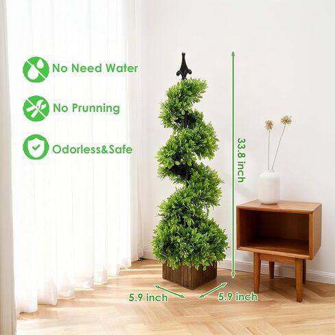 2.8FT Artificial Boxwood Spiral Topiary Tree Faux Plant Outdoor, All-Year Green Fake Plant for Outdoor Indoor Porch Garden Decoration in Saudi Arabia