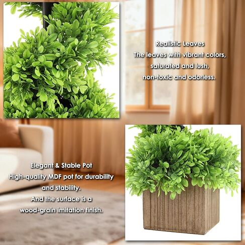 2.8FT Artificial Boxwood Spiral Topiary Tree Faux Plant Outdoor, All-Year Green Fake Plant for Outdoor Indoor Porch Garden Decoration in Saudi Arabia