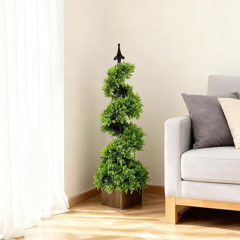 2.8FT Artificial Boxwood Spiral Topiary Tree Faux Plant Outdoor, All-Year Green Fake Plant for Outdoor Indoor Porch Garden Decoration in Saudi Arabia
