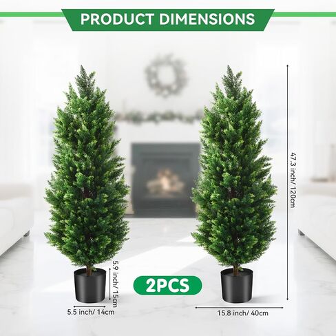 4FT Artificial Topiary Cedar Trees 2 Set, Fake Trees Outdoor Indoor UV Resistant Faux Bushes Artificial Shrubs for Garden Home Front Door Office Decor in Saudi Arabia