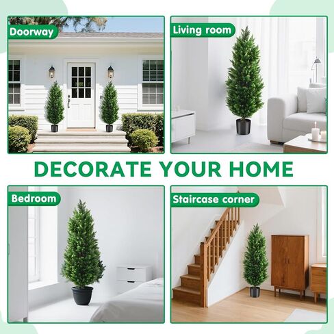 4FT Artificial Topiary Cedar Trees 2 Set, Fake Trees Outdoor Indoor UV Resistant Faux Bushes Artificial Shrubs for Garden Home Front Door Office Decor in Saudi Arabia