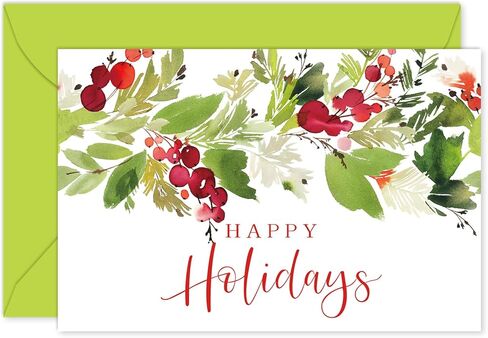 Whaline 50 حزمة من بطاقات التهنئة للعطلات السعيدة بألوان مائية وأوراق هولي مع بطاقات ملاحظات فارغة مع مغلفات وملصقات للاحتفالات بالدعوات، مقاس 10.16 × 15.24 سم in Kuwait