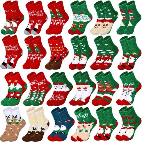 Liitrsh 24 Pairs Christmas Fuzzy Winter Socks for Women Soft Warm Fluffy Christmas Socks(Cute Style) in Saudi Arabia