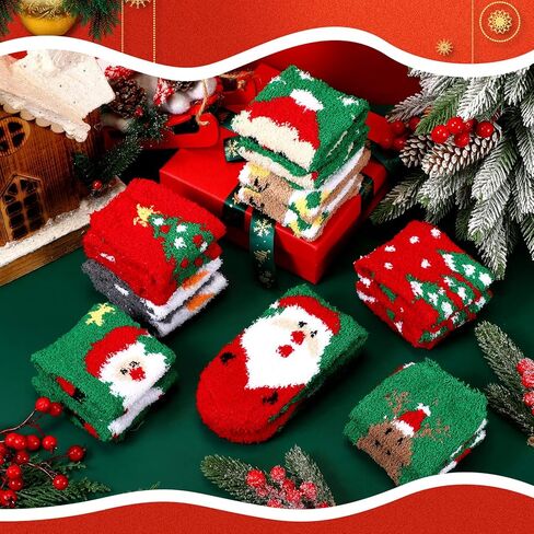 Liitrsh 24 Pairs Christmas Fuzzy Winter Socks for Women Soft Warm Fluffy Christmas Socks(Cute Style) in Saudi Arabia