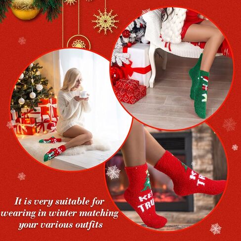 Liitrsh 24 Pairs Christmas Fuzzy Winter Socks for Women Soft Warm Fluffy Christmas Socks(Cute Style) in Saudi Arabia
