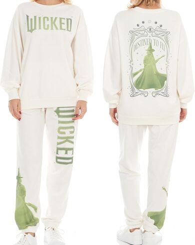 Wicked Women’s, Ladies & Juniors Off-White 2-Piece Crewneck & Jogger Set with Screen Print & Iridescent Rhinestones in Saudi Arabia