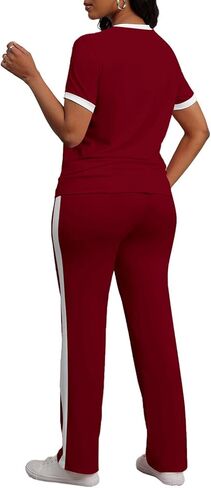 PINSV Women's 2 Piece Outfits Short Sleeve Tops Sweatpants Colorblock Bodycon Lounge Sets Tracksuit in Saudi Arabia