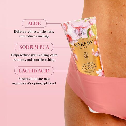 Nakery Intimate Wash Women pH Balanced Vaginal Cleanser - Hydrating Feminine Wash with Aloe & Hyaluronic Acid - Nourishing Vaginal Wash Supports Healthy pH & Odor Eliminator - Safe for Daily Use in Kuwait