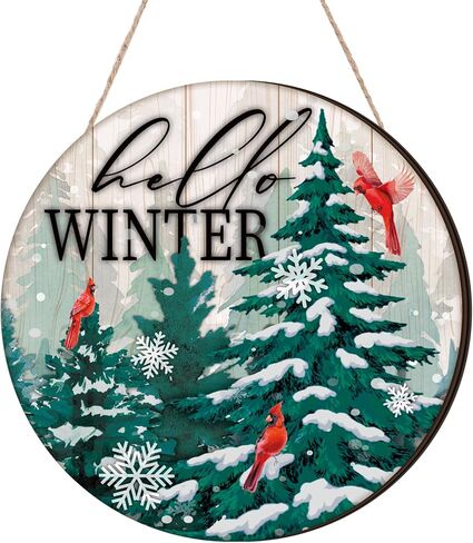 Hello Winter Door Decor Winter Front Door Sign Wooden Winter Floral Mason Jar Ornament Farmhouse Hanging Plaque with Snowflake Pinecone and Leaves for Xmas Porch Outdoor Home Decor in Kuwait