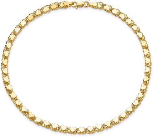 Sonia Jewels Real 14k Yellow Gold Double-Sided Heart Anklet - with Secure Lobster Lock Clasp 10" in Saudi Arabia