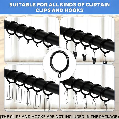 1.25 Inch Half-Round Black Curtain Eyelets, 40 Pack Heavy Duty Iron Curtain Rings - Quiet Glide, Rustproof, Fits Rods <1.25 Inches in Saudi Arabia
