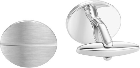 1 Pair Mens Cufflinks French Shirt Brushed Silvery Oval Cuff Links Gift For Men in Saudi Arabia