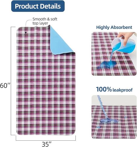 Washable Bed Pads 35"x60" Pack of 2 - Heavy Absorbency Reusable Underpads Pads for Adults Elderly, Waterproof Incontinence Pee Pads for Bed Couch in Saudi Arabia