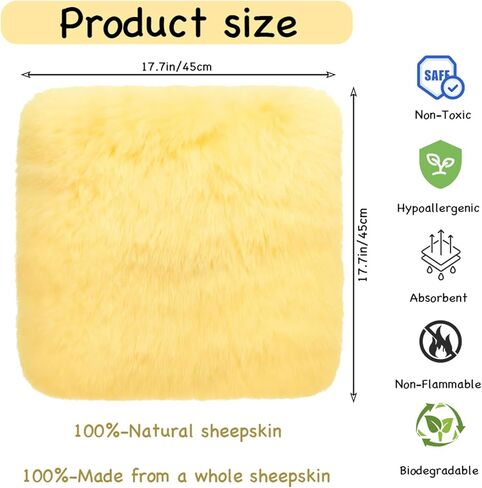 QGHPY 2Pack 100% Medical Natural Sheepskin Seat Cushions 17.7 x 17.7 in. Medical Wool Cushions for Skin Care and bedsores, Moisture-Wicking and Breathable, Relieve Pain and discomfort. in Saudi Arabia