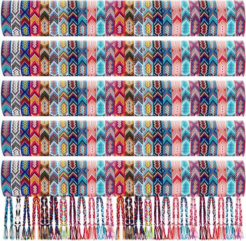 Henoyso 48 Pieces Nepal Woven Friendship Bracelets Bulk Adjustable Braided Bracelets Woven String Bracelet with Sliding Knot Closure for Women Men Camp in Saudi Arabia