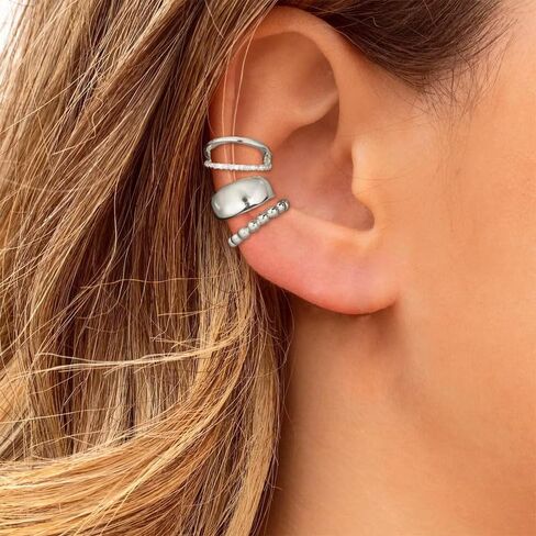 Silver Ear Cuff Earrings for Women Gifts Trendy Stuff Chunky Ear Cuffs Non Piercing Clip On Cartilage Earrings Hix Fake Earring Jewelry Christmas Gifts Stocking Stuffers in Saudi Arabia