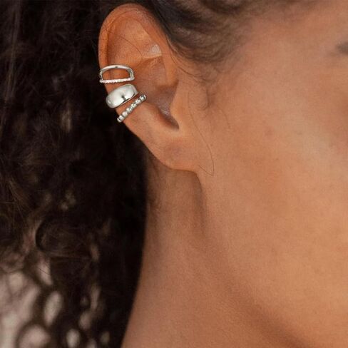 Silver Ear Cuff Earrings for Women Gifts Trendy Stuff Chunky Ear Cuffs Non Piercing Clip On Cartilage Earrings Hix Fake Earring Jewelry Christmas Gifts Stocking Stuffers in Saudi Arabia