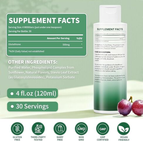 Liposomal Glutathione, High Absorption Liquid Glutathione Supplement, Support Natural Detoxification, Antioxidant, Improve Skin Health, Enhance Immunity, 4 Fl Oz in Saudi Arabia