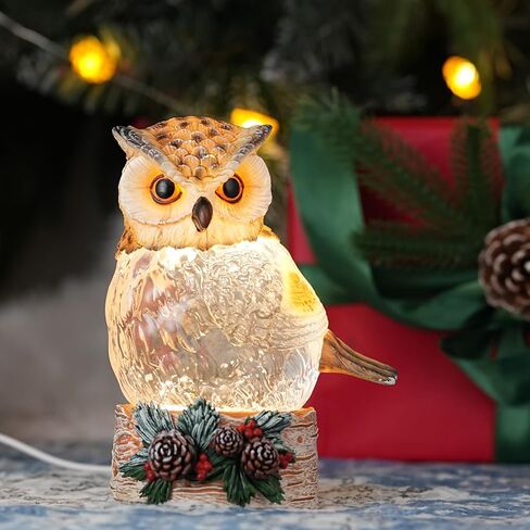 Christmas Owl Snow Globe Light up Swirling Glitter Snow Globe Lantern with Timer Battery Operated 5" Owl Figurines Holiday Decoration Gifts in Saudi Arabia