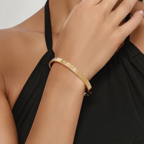 Gold Bracelets for Women, 18K Gold Plated Four-Leaf Clover Titanium Steel Bangle Jewelry, Gifts for Mother Wife Girlfriend Sister, Anti Tarnish Jewellery in Saudi Arabia