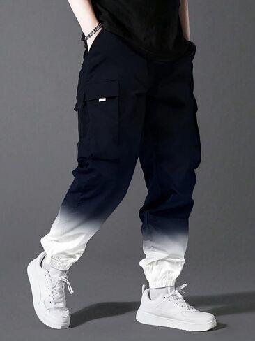 1 Piece Boys' Teenage Retro Casual Street Style Stylish Versatile Preppy Gradient White Cargo Jogger Pants in Saudi Arabia