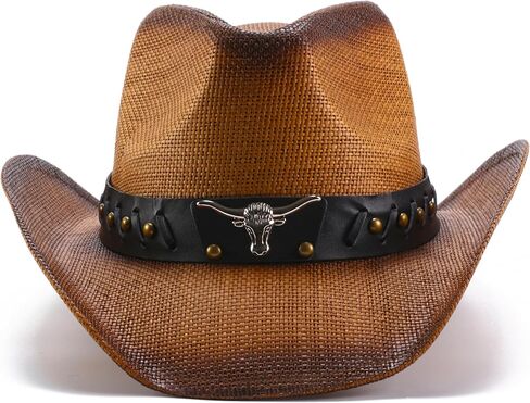 قبعة thuizen للرجال والنساء من Western Bullhead Cattleman Crown Straw Cowboy Cowgirl in Kuwait