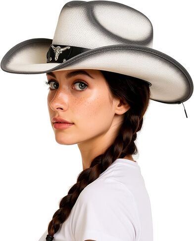 قبعة thuizen للرجال والنساء من Western Bullhead Cattleman Crown Straw Cowboy Cowgirl in Kuwait