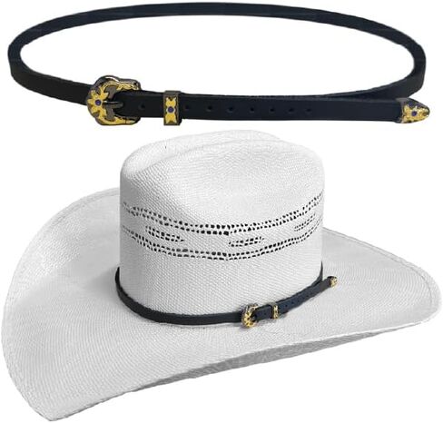 XL Genuine Leather Western Hat Band for Cowboy Hats – 5/16" Slim Strap with Engraved 3-Piece Buckle – Adjustable Cowboy Hat Accessory for Men & Women in Saudi Arabia