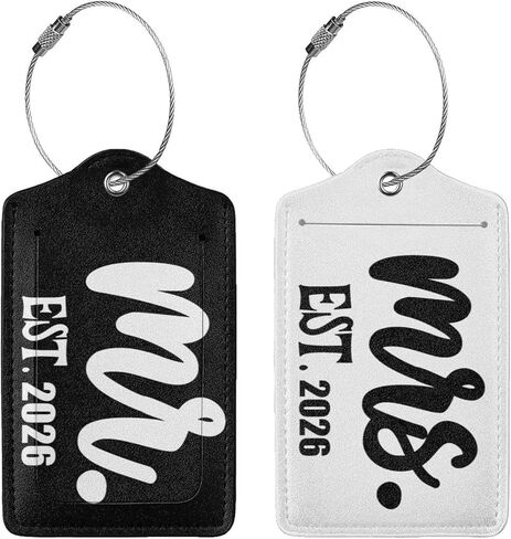 2 قطعة 2026 Mrs Mr Luggage Tag لحقيبة السفر، حلقة فولاذية مع ملصق تعريف غطاء الخصوصية، هدية زفاف للخطوبة للنساء والرجال والأزواج والعروس والعريس in Saudi Arabia