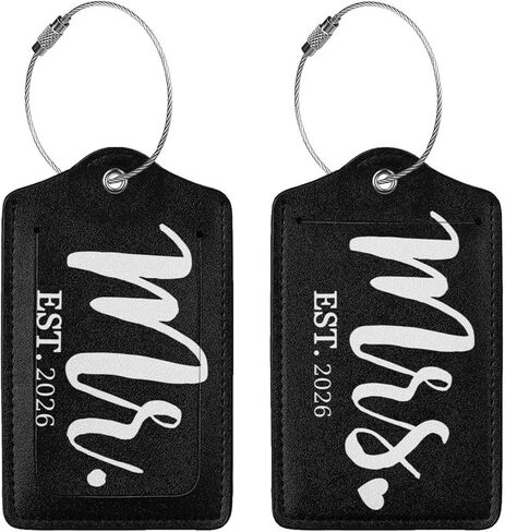 2 قطعة 2026 Mrs Mr Luggage Tag لحقيبة السفر، حلقة فولاذية مع ملصق تعريف غطاء الخصوصية، هدية زفاف للخطوبة للنساء والرجال والأزواج والعروس والعريس in Kuwait