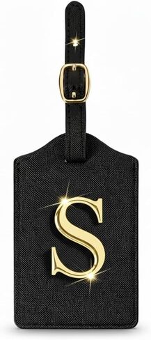 Personalized Initial Letter Luggage Tag for Suitcases PU Leather Baggage ID Tag with Metal Alphabet,Travel Accessory for Backpacks, Bags and Gift for Travelers (Black/Gold-Letter, J) in Kuwait