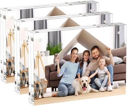 Acrylic 4x6 Picture Frame, 3 Pack Clear Magnetic Picture Frames, Double Sided 4 x 6 Photo Frame,Frameless Postcard Frame, Desk Picture Frames for Office in Saudi Arabia