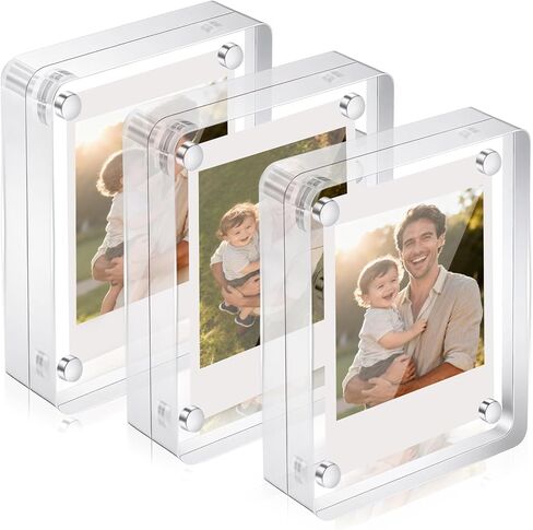 3 Pack Magnetic Acrylic Picture Frame 2.5x3.5 Inch, 10+10mm Thick Block, Clear Mini Frames for Instax Photos, Polaroid & Wallet Size Photos, Double Sided Photo Desktop Display, Freestanding in Saudi Arabia