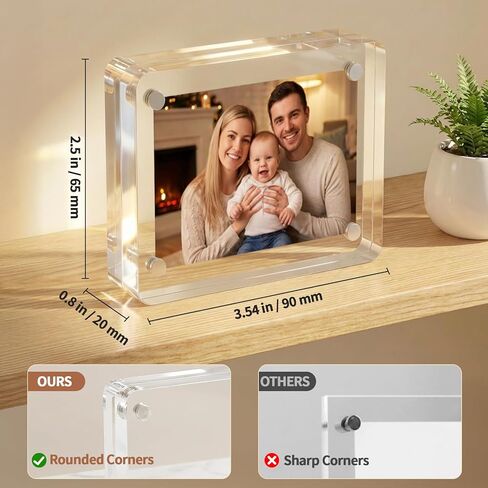3 Pack Magnetic Acrylic Picture Frame 2.5x3.5 Inch, 10+10mm Thick Block, Clear Mini Frames for Instax Photos, Polaroid & Wallet Size Photos, Double Sided Photo Desktop Display, Freestanding in Saudi Arabia