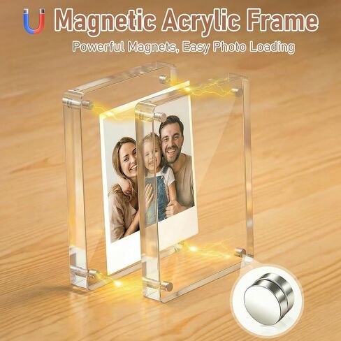 3 Pack Magnetic Acrylic Picture Frame 2.5x3.5 Inch, 10+10mm Thick Block, Clear Mini Frames for Instax Photos, Polaroid & Wallet Size Photos, Double Sided Photo Desktop Display, Freestanding in Saudi Arabia