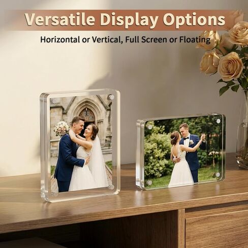 3 Pack Magnetic Acrylic Picture Frame 2.5x3.5 Inch, 10+10mm Thick Block, Clear Mini Frames for Instax Photos, Polaroid & Wallet Size Photos, Double Sided Photo Desktop Display, Freestanding in Saudi Arabia