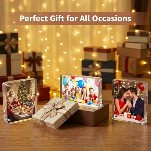 3 Pack Magnetic Acrylic Picture Frame 2.5x3.5 Inch, 10+10mm Thick Block, Clear Mini Frames for Instax Photos, Polaroid & Wallet Size Photos, Double Sided Photo Desktop Display, Freestanding in Saudi Arabia