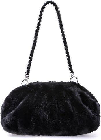 KUANG! Dumpling Clutch HandBag for Women Faux Fur Pleated Clouds Bag Vintage Fuzzy Plush Clutch Purse Fluffy Shoulder Bag in Saudi Arabia