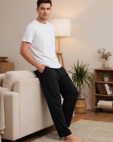 4 قطع سراويل بيجامة رجالية خفيفة الوزن وطويلة حريرية، سراويل نوم ناعمة مشروط Pj مع جيوب برباط in Saudi Arabia