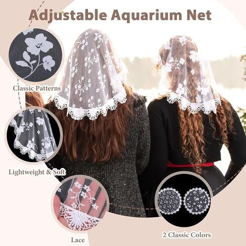 Lace Head Scarf, 2 Pcs White Lace Embroidery Head Coverings Veils for Church Catholic Round Floral Mantilla Veil Headpiece for Women Bridal Wedding Party Costume Cosplay in Saudi Arabia