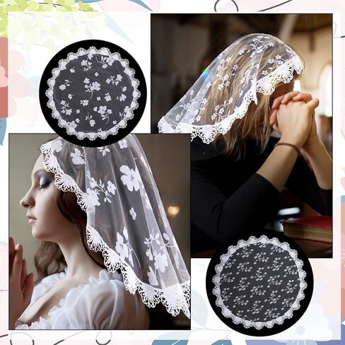 Lace Head Scarf, 2 Pcs White Lace Embroidery Head Coverings Veils for Church Catholic Round Floral Mantilla Veil Headpiece for Women Bridal Wedding Party Costume Cosplay in Saudi Arabia
