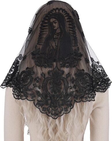 Bozidol Our Lady of Guadalupe Mantilla Veils for Women, Camellia Floral Lace Chapel Veil Catholic Head Coverings for Mass in Saudi Arabia