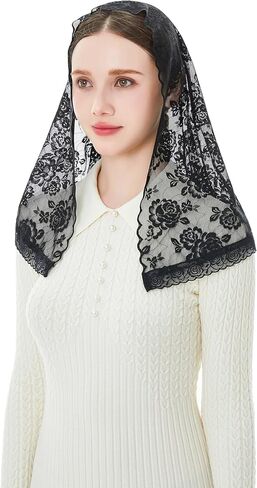 Wgior Catholic Church Veil Mantilla, D-Shaped Lace Chapel Veil for Women and Girls – Small Size Latin Mass Head Covering in Saudi Arabia