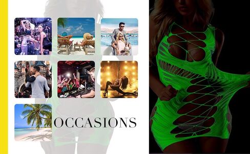 Sexy Lingerie,Glow in the Dark Green Hollow Out Sexy Dress UV Sensitive Color Changing Mesh Wear, See Through Design, Private Dating Atmosphere in Saudi Arabia