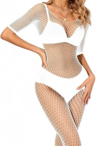 Women's Fishing net Bodysuit, Sexy Mesh Jumpsuit, High Elasticity Rave Outfits One Size in Kuwait